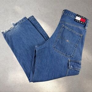 Vintage Tommy Hilfiger Carpenter Cargo Jeans Mens 32x30 Blue Denim Baggy Y2K